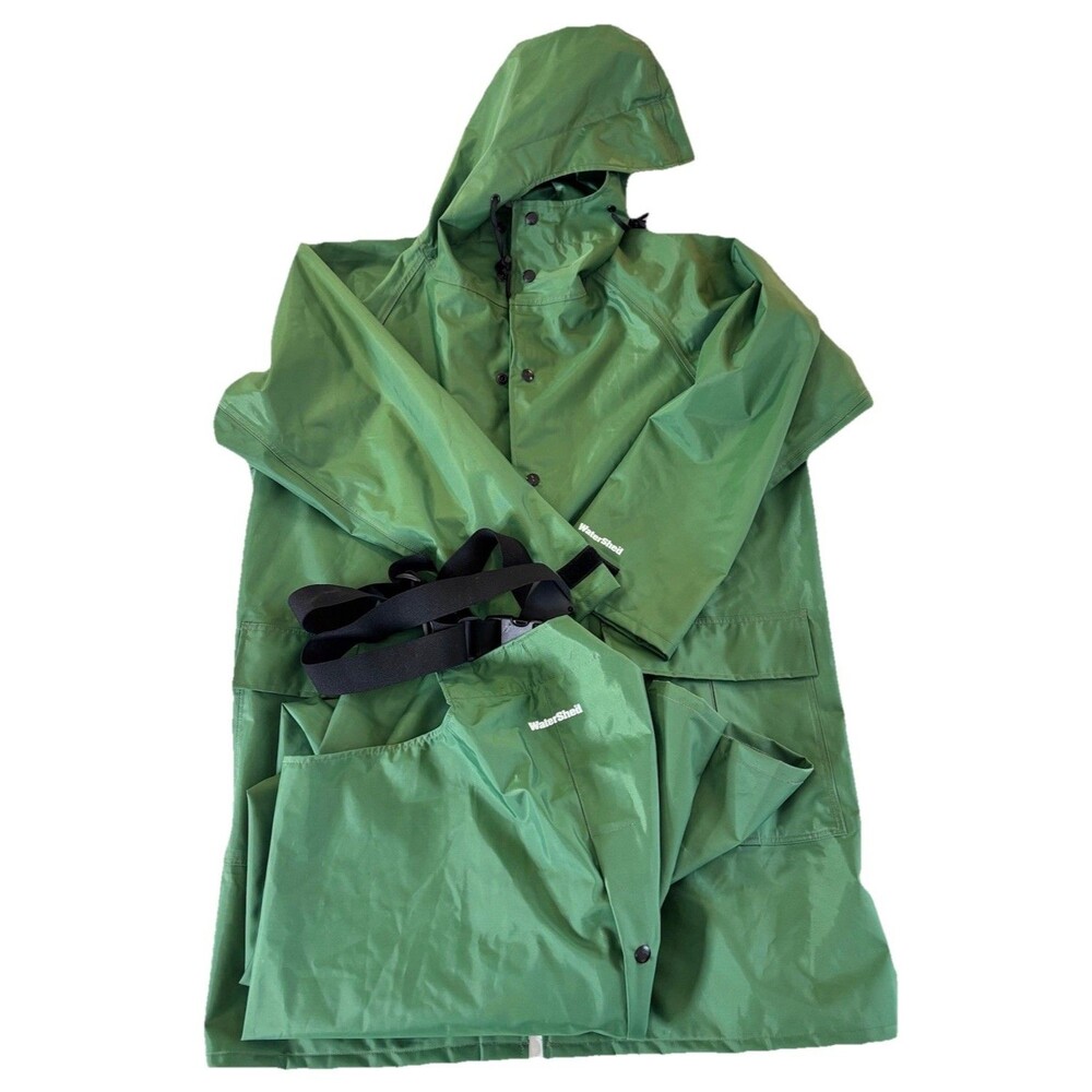 Watershed 300 Series Waterproof Rain Suit Jacket L Pants Green Hooded USA Made - Picture 3 of 16